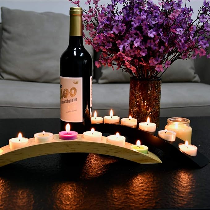 Wooden Tea Light Candle Holder Bar, Bridge Candle Holder Tray - 7 Holes - Natural Wood Color