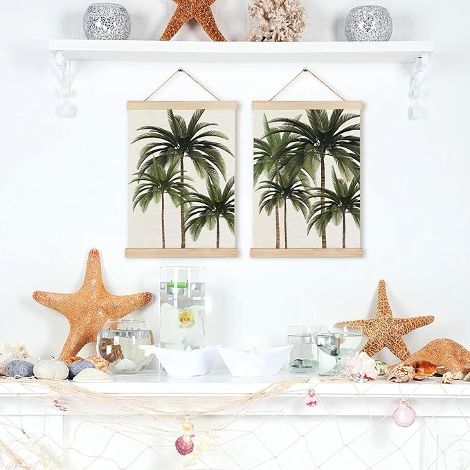 RYYCDOI Palm Tree Wall Art, Tropical Palm Tree Beach Poster, Coastal Tropical Wall Decor, Beachy Wall Decor for Home Bedroom Living Room, 12x16 Inches Set of 2