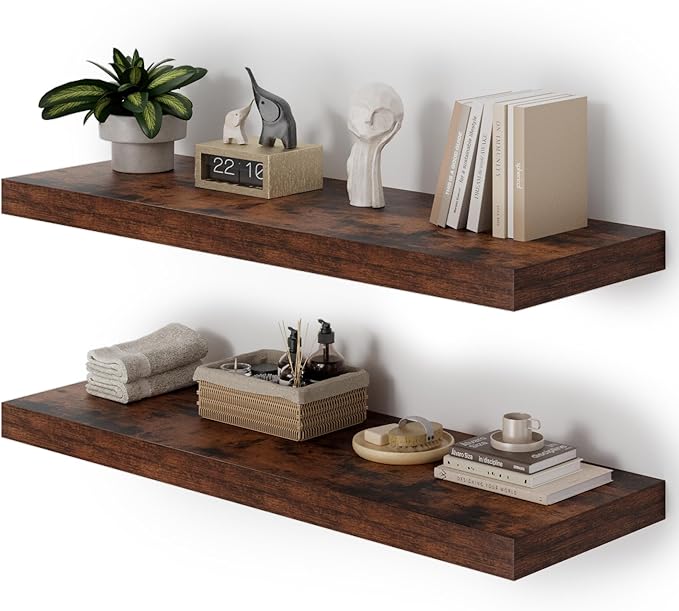 Heimlove 36 Inch Long Floating Shelf for Wall, 12" Deep Floating Shelves Shelves for Bedroom Living Room Bedroom,Wall Mounted Shelves for Storage Book Decor, Set of 2, Rustic Brown