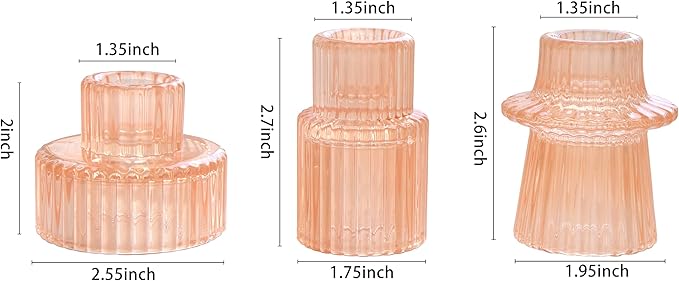 Vixdonos Taper Glass Candlestick Holders Tealight Candle Holders for Table Centerpieces, Wedding Decor and Dinner Party (3 Pcs, Orange Pink)