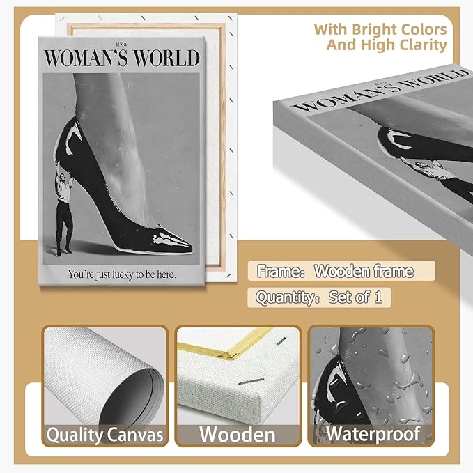 Retro This Is A Woman Is World Poster Feminist Canvas Wall Art Modern Black And White Feminine Hot Girls Room Aesthetic Prints Painting For Home Bedroom Dorm Wall Decor 12x16in Framed