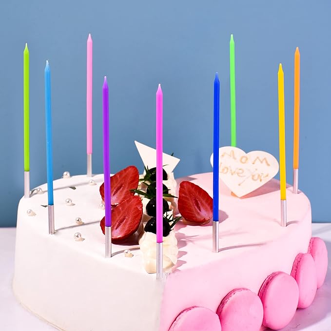 PHD CAKE 40-Count Rainbow Long Thin Birthday Candles, Cake Candles, Birthday Parties, Wedding Decorations, Party Candles