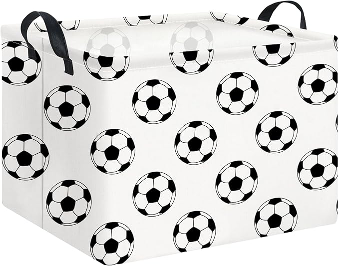NTAOHAMPER Rectangular Storage Basket Empty,Collapsible Gift Basket with Handles,Scoccer Basket for Kids Toys/Books Box,Room Decor(Soccer)