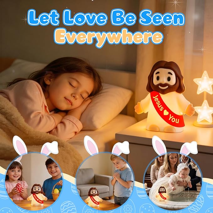 Jesus Night Light, Jesus Love You Night Light for Kids, 3-Speed Adjustable Silicone Touch Control Nightlight, Table Lamp for Bedroom, Desktop, Jesus Decor, Easter Decorations, Baptism Presents