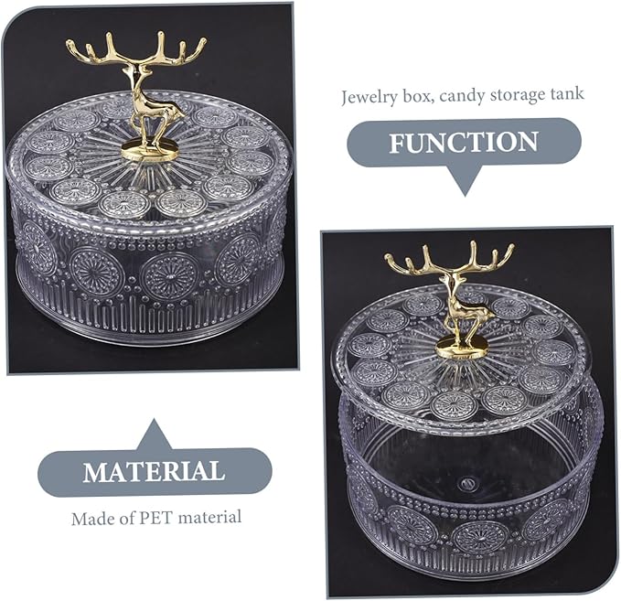 UKCOCO Embossed Transparent Jewelry Case with Lid Multi Functional Makeup Organizer and Candy Storage Box Portable Keepsake Trinket Dish for Rings Earrings Necklaces Decorative Home Decor