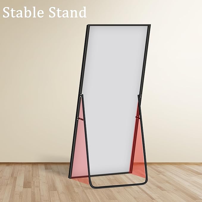 GlasFlength Full Length Mirror with Stand, 64"x21" Full Body Mirror with Aluminum Alloy Frame, Wall-Mounted/Leaning Against Wall/Standing Floor Mirror for Bedroom, Living Room, and Entryway