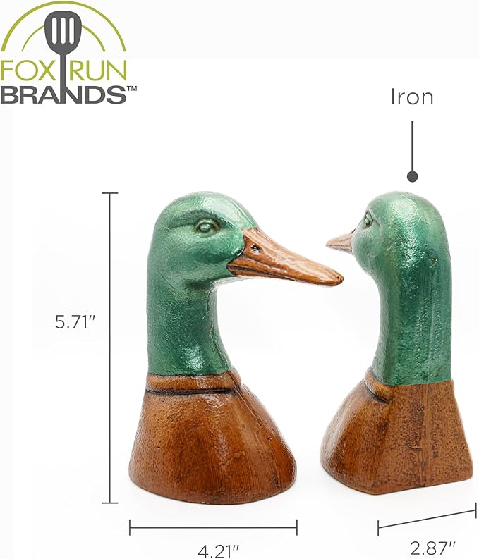 Fox Run Duck Decorative Bookend Set, 100% Iron, 4.25” x 2.9” x 5.73” Heavy Bookends