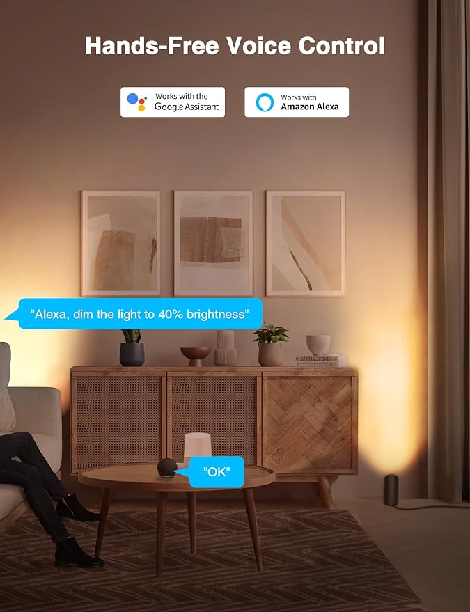 SUNVIE 2 Pack Smart Floor Can Light 5W RGBW Color Changing Uplighting Indoor Uplights 2700K-6500K Up Lights Indoor Floor Spotlight for Plant Corner Wall Artwork, APP Control Alexa & Google Home, Black