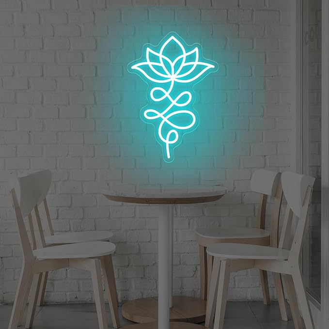 Unalome And Lotus Neon Sign, Lotus Flower, Buddhist Symbol, Spiritual Wall Decor, Yoga Wall Decor, Housewarming Gift, Spiritual Gifts, 15.7"x11", Ice Blue