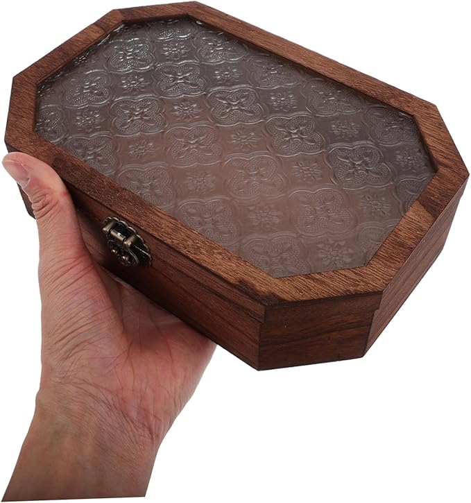 LIOOBO Wooden Desk Storage Box Begonia Lid Vintage Makeup Organizer Small Decorative Jewelry Box for Trinkets
