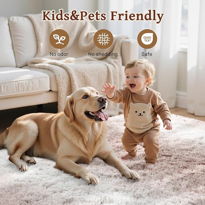 5x7 Ft Area Rugs for Living Room,Ultra Soft Plush Fluffy Shaggy Bedroom Rugs Non-Slip, Carpet for Nursery Kids PlayRoom Dorm Office Indoor(Beige)