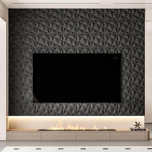 Art3dwallpanels 20 Pack 3D Wall Panels for Interior Wall Decor, 12''x12'' White Accent Diamond Panels for Gaming Room Bedroom TV Background, Black