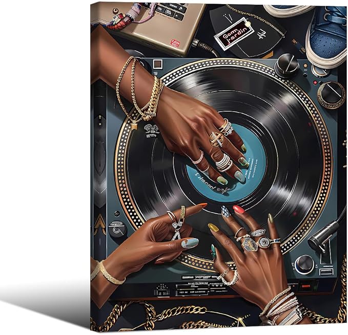 Black Woman Music Canvas Poster y2k Song Record Wall Art Vintage Urban Feminine Aesthetic Prints 12X16 inch Framed for Bar Bedroom Gallery Wall Decor