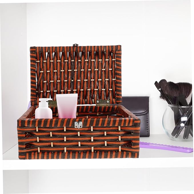 PRETYZOOM Woven Storage Bin Lid Pretty Box for Makeup Rustic Decorative Organizer Random Style
