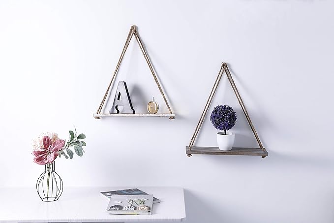 17 x 5 inch Wall Hanging Floating Shelves, Distressed Wood Farmhouse Organizer, Rustic Home Décor for Living Room Bathroom Bedroom Kitchen Apartment, Set of 3, Wash White