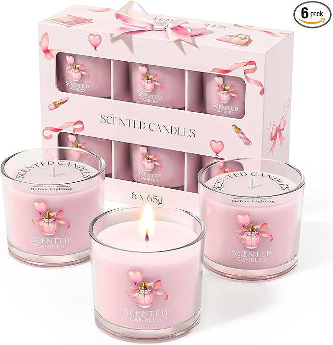 CHILLFLAME Pink Candles, Scented Candle Gift Set for Stress Relief, 6 Votive Candles for Women and Men, Birthday Candle Gifts for Women, Candles Gifts for Women (Pink, 14 oz)