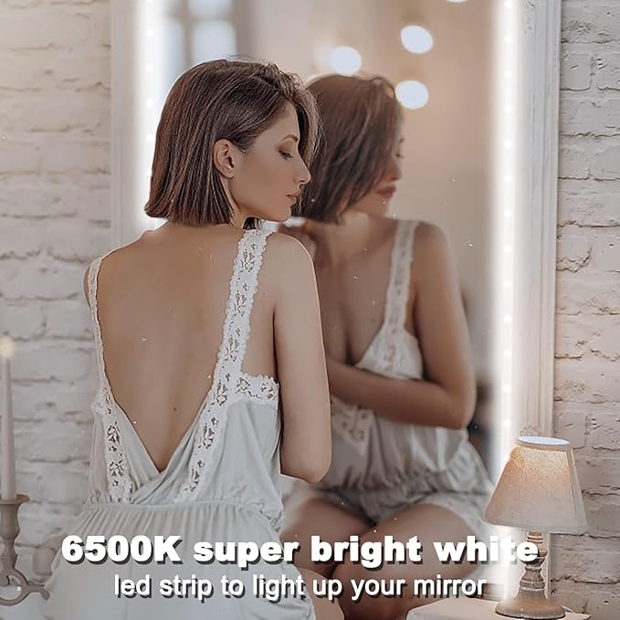 VOLIVO White LED Strip Lights, 16.4ft Dimmable LED Lights Strip 6500K Bright Daylight White, Strong Adhesive, Flexible Tape Light for Mirror, Kitchen Cabinets, Bedroom
