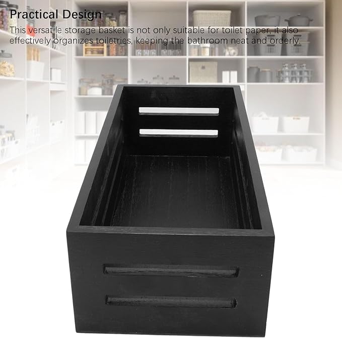 Asixxsix Wooden Storage Basket, 13 X 5.9 X 3.9in Multifunctional Storage Box, Space Saving, Decorative Farmhouse Wooden Crate for Bathroom Bedroom Pantry Toilet Paper (Black)
