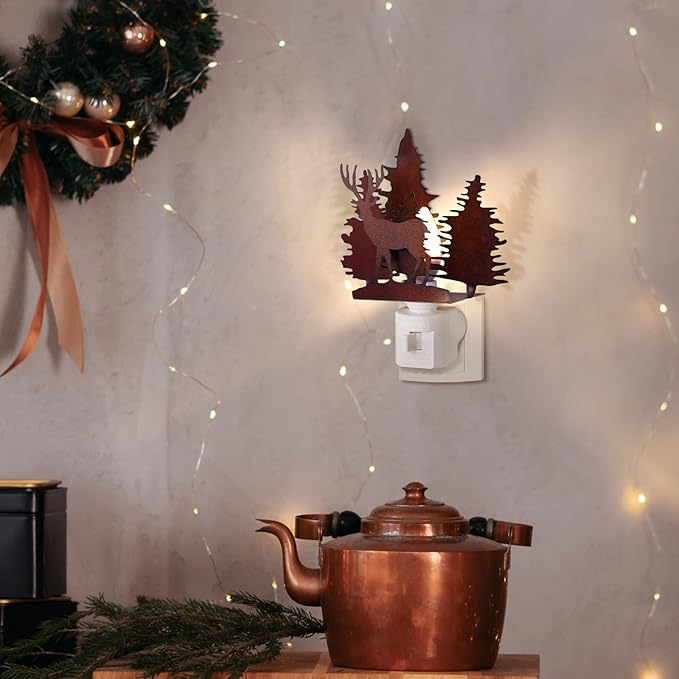 Tuanse Forest Deer Plug in Night Light Farmhouse Metal LED Night Light Decorative Vintage Novelty Lamp Decor for Holiday Bedroom Living Room Bathroom Christmas Gift