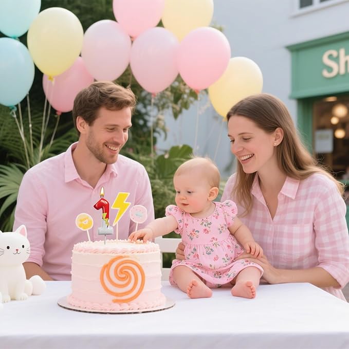 Red and White Birthday Number Candle Cartoon Style Cake Topper for Kids, Cute Decorative Numeral for Animated Theme Party & Anniversary Celebration(Pink Dot, 1)