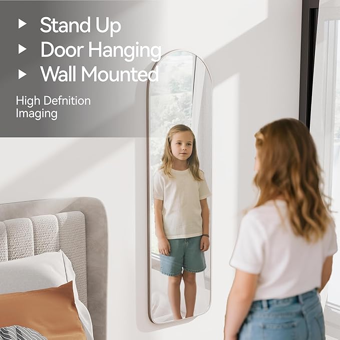 SCWF-GZ 47x14 Mirror Full Length Back Door Hanging or Wall Mounted Aluminum Metal Frame Arch Mirrors for Entryway Bedroom Bathroom Dressing Living Room 47 14 inch Silver