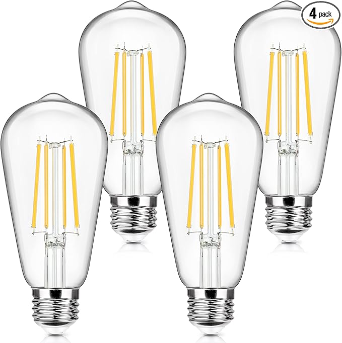 4-Pack Vintage E26 LED Edison Bulbs 100W Equivalent 1400LM High Brightness 8W ST58 LED Filament Light Bulbs 4000K Daylight White Medium Base CRI90+ Antique Clear Glass for Home Office, Non-dimmable