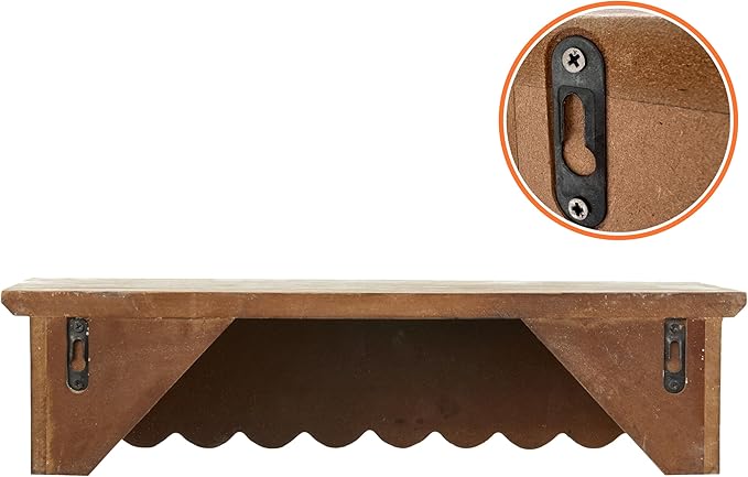 SOFE Wood Scalloped Decorative Wall Shelf, Bedroom Bathroom Kitchen Shelving Wall Mounted Heavy Duty, Farmhouse Floating Storage Shelves Small Hanging Shelves Display Book Picture Ledge Shelf