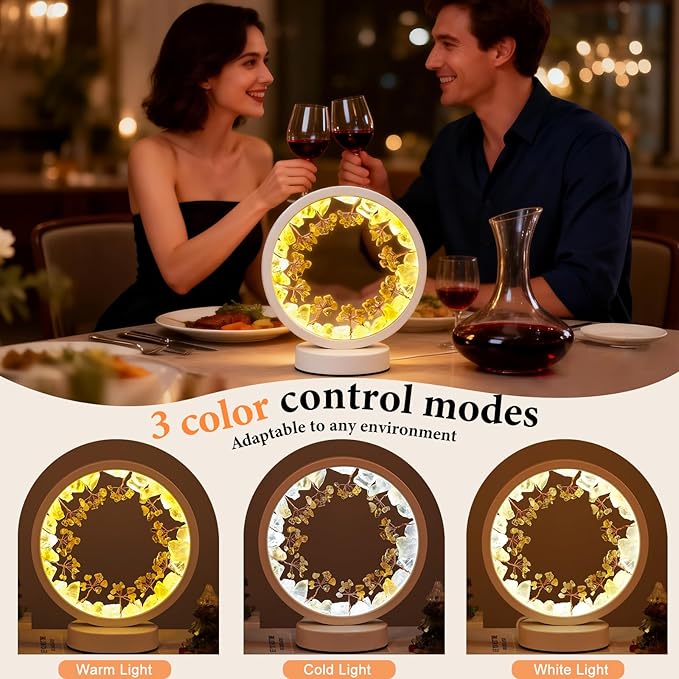 Runyangshi Natural Crystal Citrine Small Tree Round White Frame Tri-Color Ambient Light Home Decoration Night Light Healing Decor Gift