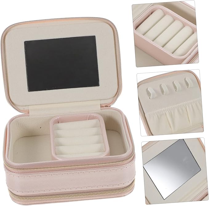 Box Necklace Jewelry Box Ring Jewelry Box Ring Organizer Box Travel Jewelry Organizer Earring Box Organizer Makeup Train Bag Travel Jewelry Case Portable Small Jewelry Organizer Pu ( Color : Pink , Si