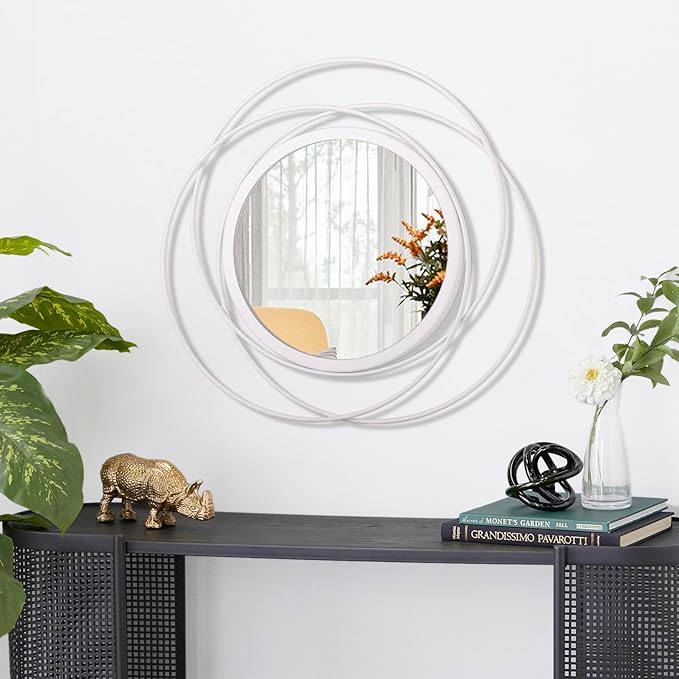 Wall Mirror Modern Metal Frame Arts Circle Mirror for Wall Decorative Home Living Room Balcony Bedroom Bathroom Hallway Farmhouse Entryway White 16"