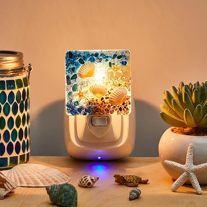 Hortsun Plug in Seashell Night Light Ocean Sea Animal Decorative Night Light Plug in Beach Lamps Vintage Ocean Lamps for Adult for Home Bedroom Living Room Bathroom Wall(Starfish)