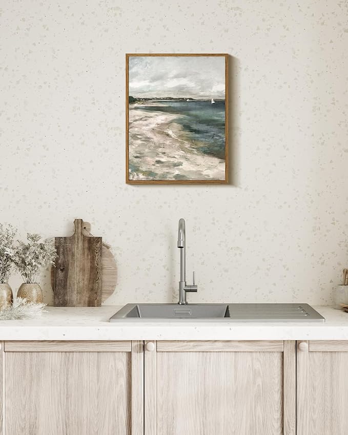 InSimSea Framed Canvas Prints Art Vintage Decor, Coastal Wall Art Living Room, Storm Clouds Vintage Coastal Wall Bathroom Pictures, Traditional Scenic Pictures for Bedroom Office Decor, 11"x14"