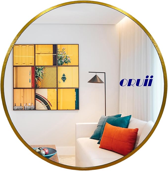 Oruii Gold Round Mirror 30 inch, Gold Round Mirror, Large Circle Mirrors Metal Frame, Circular Wall Mirrors for Bathroom, Living Room, Dining Room, Entryway.