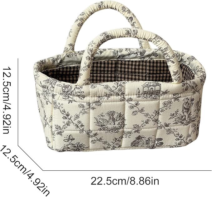 2Pcs Mini Fabric Storage Baskets – Decorative Small Floral Organizer Boxes with Soft Handles, Holds Cosmetics, Jewelry, Socks