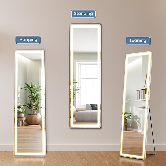 Mirror Full Length, Upgraded Body Wall Mirrors with Shatter-Proof Glass, Floor Standing, Hanging or Leaning, Tall Mirror with Stand Aluminum Alloy Frame for Bedroom