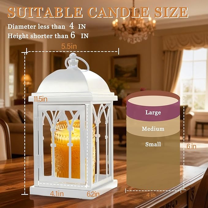 Candle Warmer Lamp with Timer,Dimmable Large Electric Lantern Candle Warmer for Jar Candles,Vintage Enclosed Candle Lamp Warmer for Children Pet Family-White