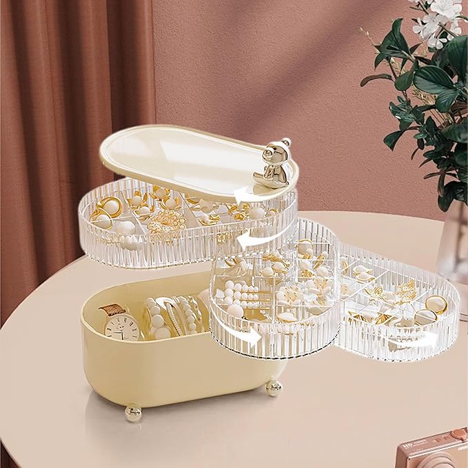 Jewelry Box, 4-Layer Rotation Jewelry Organizer, Acrylic Storage Boxes for Rings, Bracelets, Necklaces, Lipsticks, Make up Organizer for Vanity Top, Gifts for Women