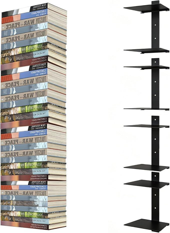 Invisible Floating Bookshelves 6 Tier, Heavy Duty Metal Book Organizer for Wall, 3 Pack (Black)