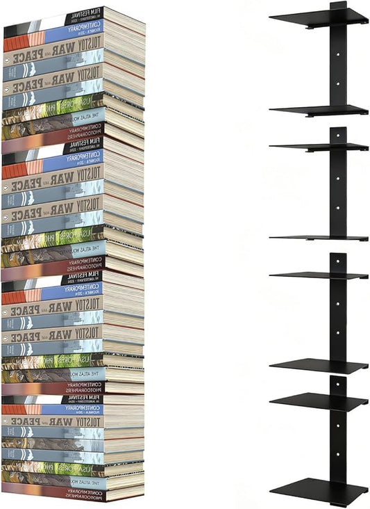 Invisible Floating Bookshelves 6 Tier, Heavy Duty Metal Book Organizer for Wall, 3 Pack (Black)