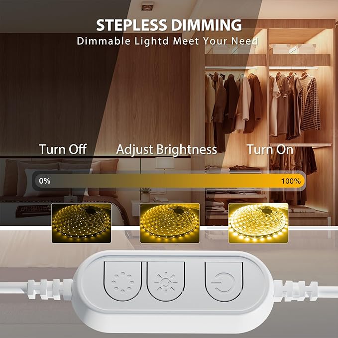 DAYBETTER Warm White LED Strip Light,16.4 ft Dimmable Bright Rope Light,3000K 12V LED Light Strip,Super Bright LED Tape Lights for Bedroom,Kitchen,Mirror,Home Decoration
