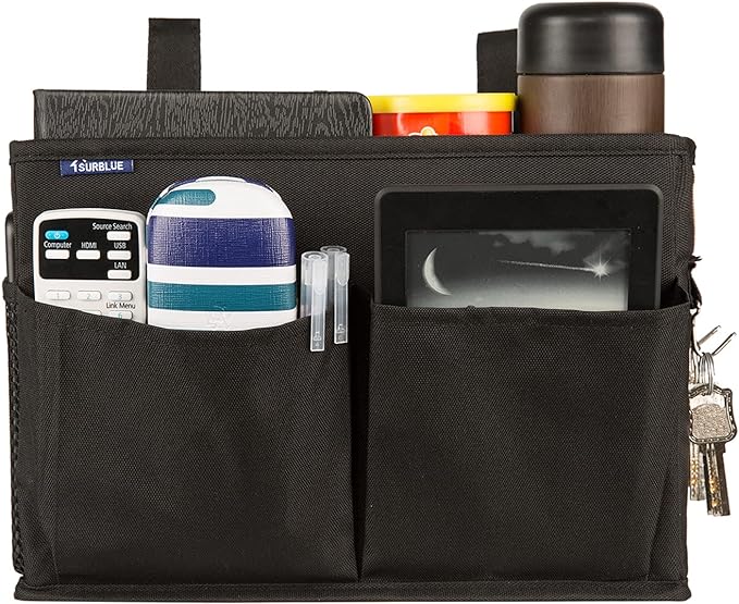 Surblue Caddy Hanging Organizer Bedside Storage Bag for Bunk and Hospital Beds, Black, Small