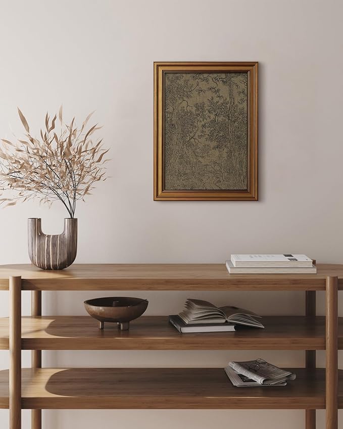 HUARCEY Gold Framed Canvas Wall Art, Antique Sketch Landscape Pictures Vintage Decor, Bedroom Kitchen Shelf Decor, Dark Moody Retro Country Farmhouse Canvas Paintings, 12x16inch