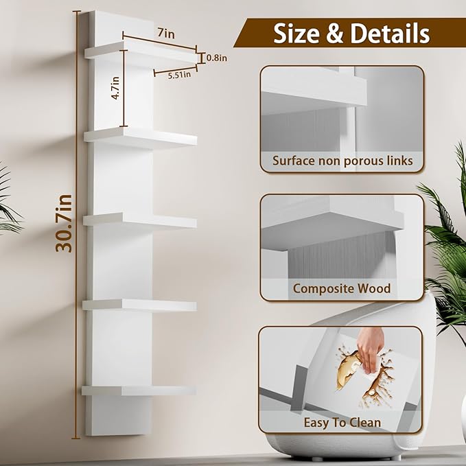 5 Tier Wall Shelf Unit, White Versatile Lack Wall Shelf, Display Floating Shelves for Bedroom Bathroom Home Decor Organizer