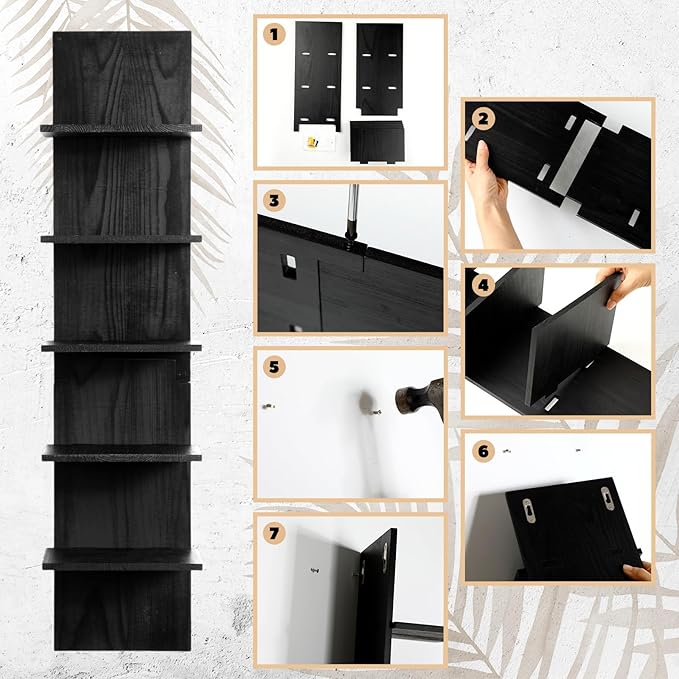 Yuntau 2 Pieces 5 Tier Wall Shelves for Bedroom 31.4 Inches Split Assembly Type Mount Vertical Wall Shelf Column Lack Hanging Floating Shelf for Storage Organizer Design Home Living Room(Black)