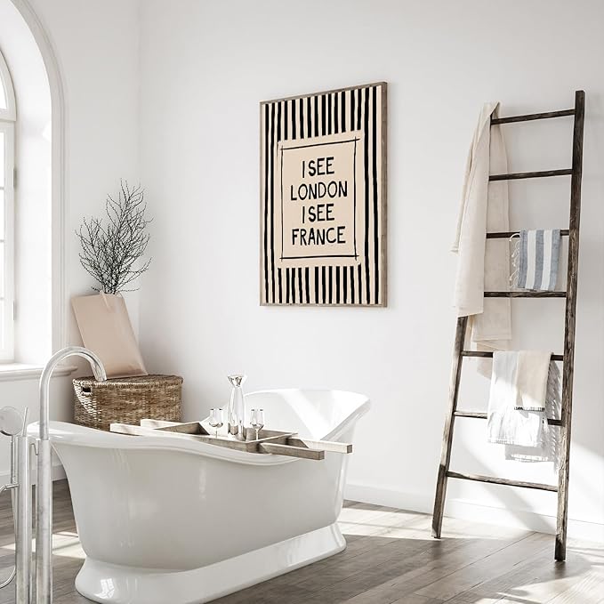 Funny Bathroom Canvas Wall Art Vintage Funny Toilet Quote Canvas Wall Art I See London I See France Print Minimalist Bathroom Poster Decor Quirky Humorous Artwork Prints for Toilet Restroom, Unframed