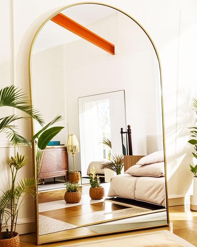 KOMCOTE Full Length Floor Mirror, 82x42 Inch Oversized Arched Standing Mirror in Gold for Bedroom, Living Room, Dressing Room - Elegant Freestanding Leaning Mirror Decor
