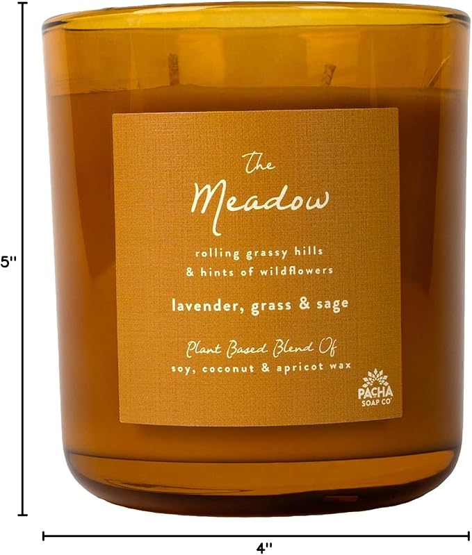 PACHA SOAP Co. Origins & Elements Candle Collection, The Meadow, 12 oz - Scents of Lavender, Grass, and Sage - Clean Burning, Soy, Coconut & Apricot Wax, Lead-Free Wick, Cruelty-Free, Recyclable