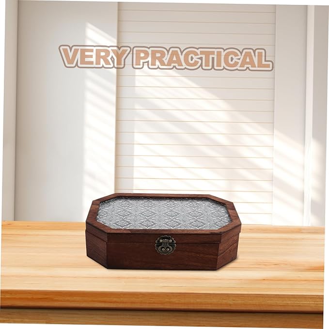 LIOOBO Wooden Desk Storage Box Begonia Lid Vintage Makeup Organizer Small Decorative Jewelry Box for Trinkets
