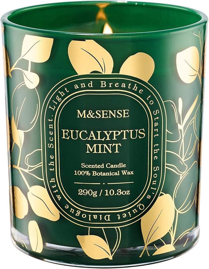 M&SENSE Eucalyptus Mint Scented Candle, Non-Toxic Soy Wax Natural Candles, 55 Hours Long Burning 10.3oz, Calm Aromatherapy Home Fragrance Home Decor, Self-Care Gifts for Women