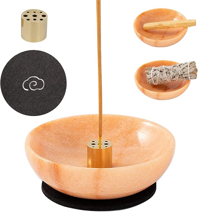 Rare Natural Red Marble Incense Holder, Beautiful Incenses Burner for Meditation, 9 Incense Holes Suitable for Most Incenses Types, Easily Grab All Incense Ash (Sunset Red)